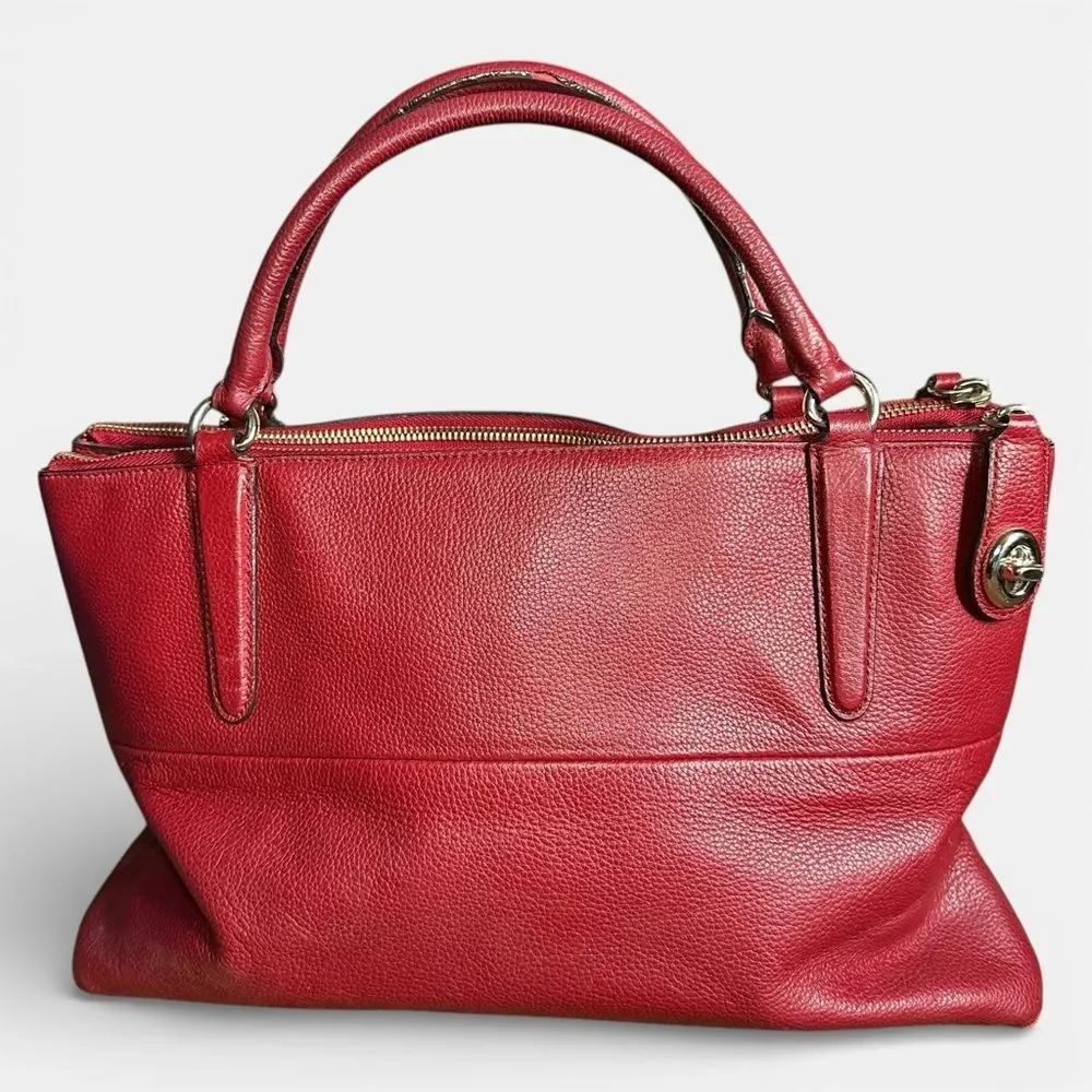 Coach Borough Red Pebbled Leather Carryall Satchel Tote Bag Rouge Large Turnlock - Picture 4 of 13